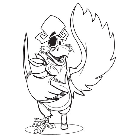Parrot in a pirate hat and eye patch. Cartoon illustration for gaming mobile applications. Illustration for coloring.のイラスト素材