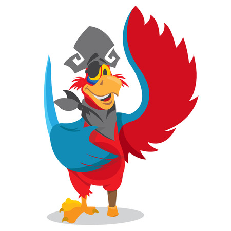 Parrot in a pirate hat and eye patch. Cartoon illustration for gaming mobile applications.のイラスト素材