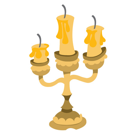 Candlestick on three candles. Vintage household items. Cartoon drawing for gaming mobile applications.のイラスト素材