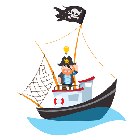 Caricature illustration with the image of a pirate on the ship.のイラスト素材