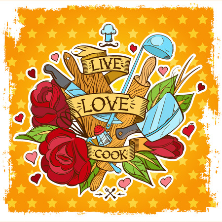 Contour drawing with the image of kitchen objectsのイラスト素材