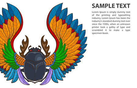 Patterned vector scarab beetle on white background with place for textのイラスト素材