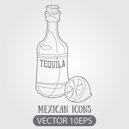 Bottle of tequila and lemon. Alcohol.のイラスト素材