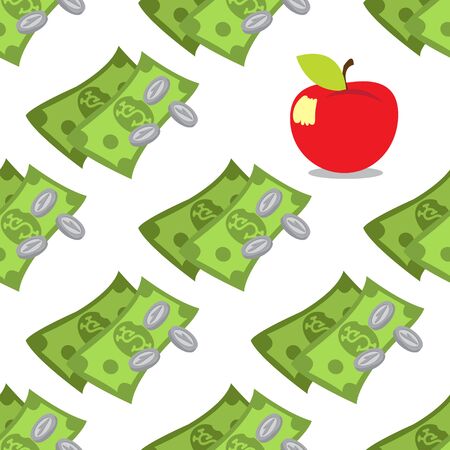 Money and apple seamless pattern on a white  for design surfaceのイラスト素材