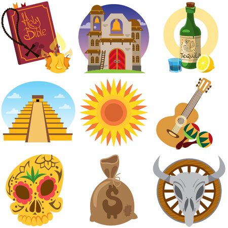 Set of icons on a Mexican theme. Mexican food and sights.のイラスト素材