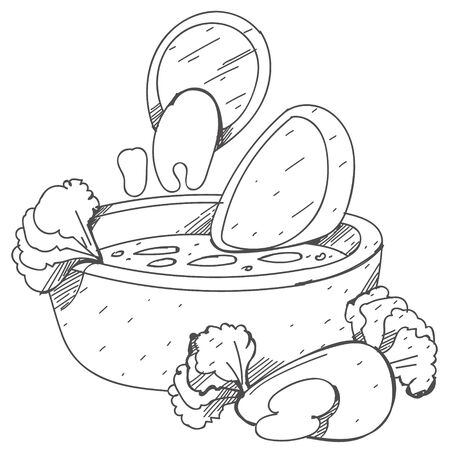 Nachos and salsa . Mexican traditional dish. Illustrations coloring.のイラスト素材