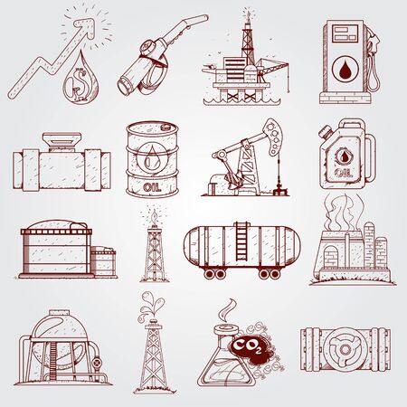 The oil industry set of logos. Outline drawingのイラスト素材