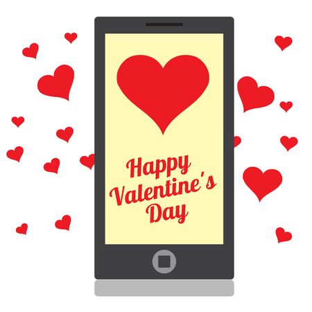 Drawing a mobile device with hearts and greetings for Valentine's Day.のイラスト素材