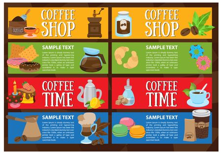 Coffee colorful bright banners. Drinks and food.のイラスト素材