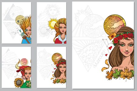 A set of templates with beautiful womenのイラスト素材