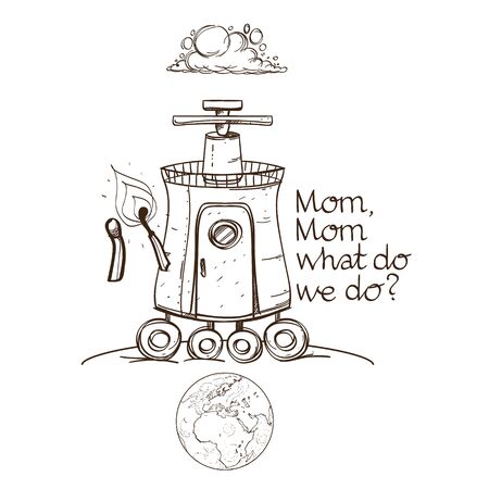 Sketch of the mechanism of fiction in the style of steampunk or Postapokaliptika. Imaginary space ship. Illustration for coloringのイラスト素材