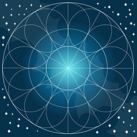 Dark blue background with abstract geometric pattern of circles. Template for a poster, cards, leaflets.のイラスト素材