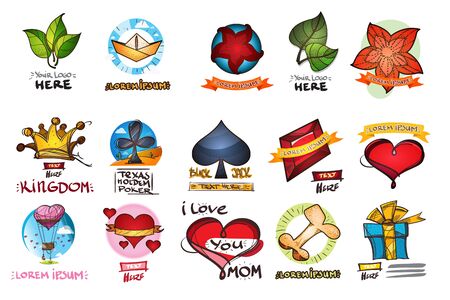 Set social icons in the style of hand-drawing. Outline color illustrations to create infographics.のイラスト素材