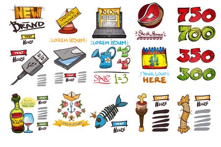 Set social icons in the style of hand-drawing. Outline color illustrations to create infographics.のイラスト素材