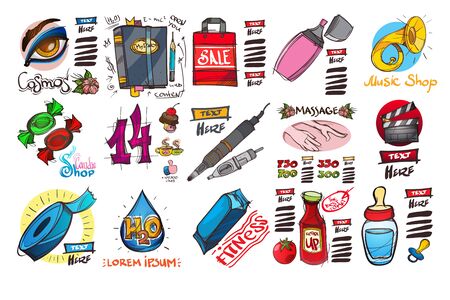 Set social icons in the style of hand-drawing. Outline color illustrations to create infographics.のイラスト素材