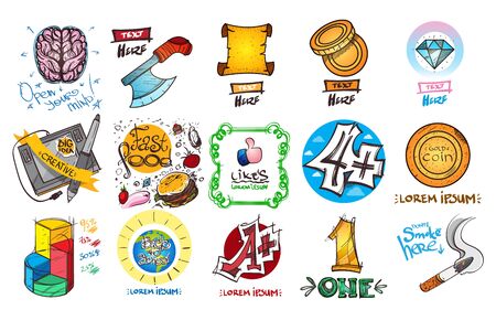 Set social icons in the style of hand-drawing. Outline color illustrations to create infographics.のイラスト素材