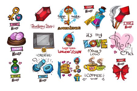 Set social icons in the style of hand-drawing. Outline color illustrations to create infographics.のイラスト素材