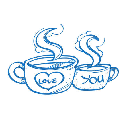 Two cups of coffee sketch. The elements for infographics with a hand-drawing style.のイラスト素材