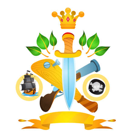 Sketch of tattoo with daggers, a crown and a baseball bat. Illustration with machetes. Drawing on themes Ganster to design T-shirts, playing cards, theme partiesのイラスト素材