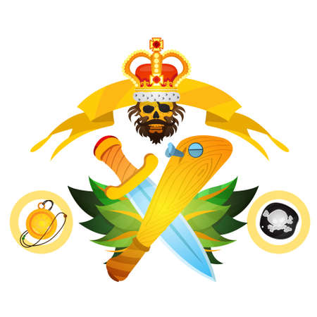 Sketch of tattoo with a crown and a baseball bat. Illustration with machetes. Drawing on themes Ganster to design T-shirts, playing cards, theme partiesのイラスト素材