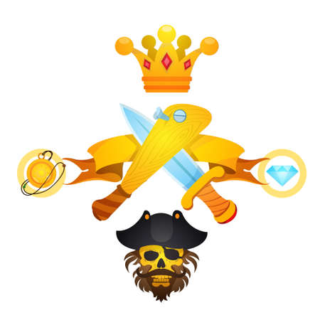 Sketch of tattoo with a crown and a baseball bat. Illustration with machetes. Drawing on themes Ganster to design T-shirts, playing cards, theme partiesのイラスト素材