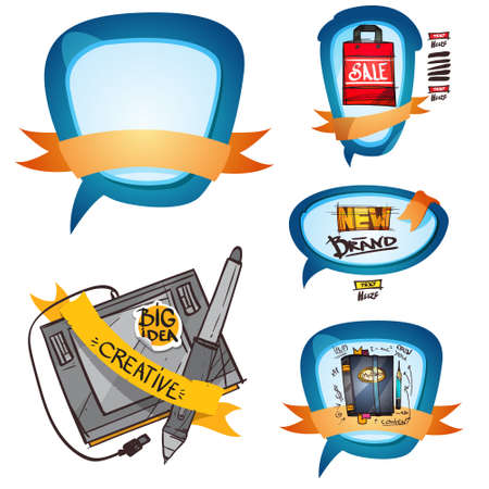 The screen in the form of a rounded shape with place for text. Tablet and various forms of bubble dialogのイラスト素材