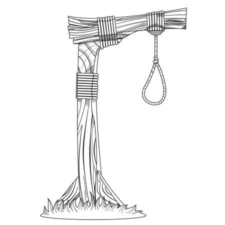 Gallows. Sketch device for hanging. Illustration for coloringのイラスト素材