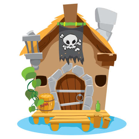 Witches Hut. Cartoon illustration of a house sorceress. Drawing for gaming mobile applicationsのイラスト素材
