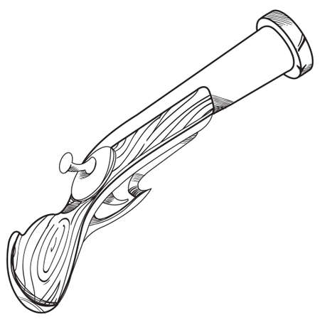 Vintage gun. Cartoon drawing for gaming mobile applications. Illustration for coloringのイラスト素材