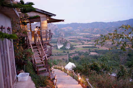 little house and Mountain viewの写真素材