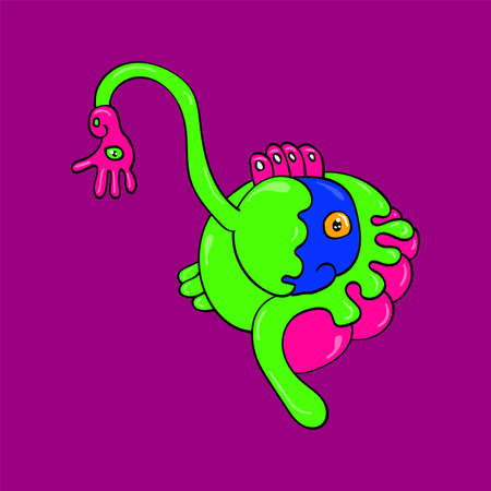 Cute doodle illustration of scary monsterのイラスト素材