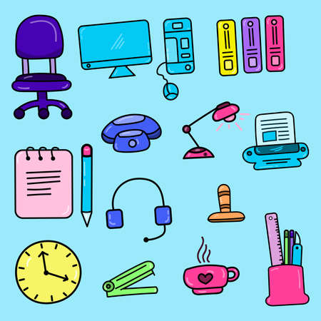 collection of office tool set hand drawn vectorのイラスト素材