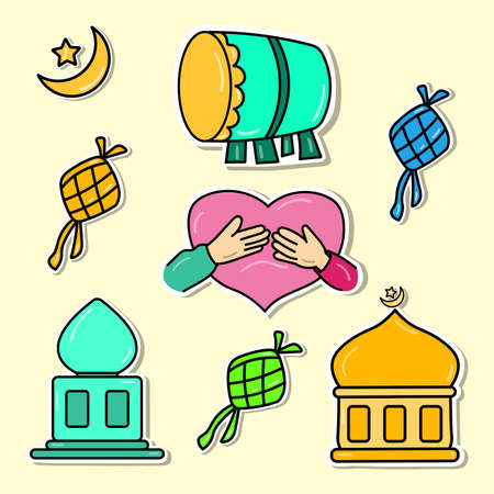hand drawn of ramadhan sticker vectorのイラスト素材