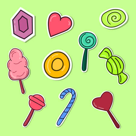 bundle collection of hand drawn candy sticker vectorのイラスト素材