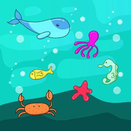 bundle set of sea animals underwater illustrationのイラスト素材