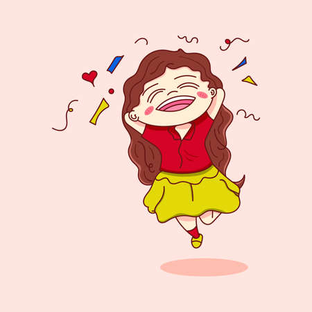 cute chibi characters celebrating the joy of the party illustrationのイラスト素材