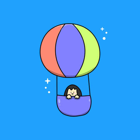 cute character illustration of children is flying with air balloonのイラスト素材