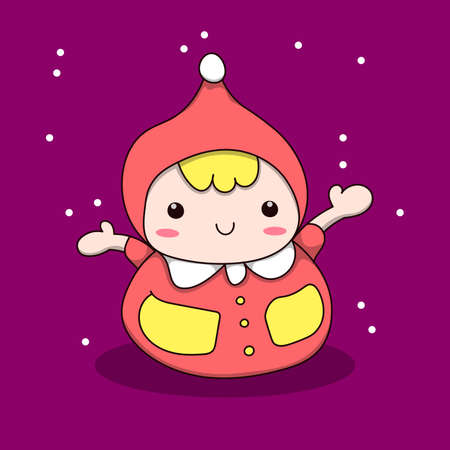Vector Illustration of Cute Christmas Little Girl Playing Under Snow Rainのイラスト素材