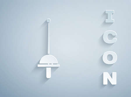 Paper cut Fencing icon isolated on grey background. Sport equipment. Paper art style. Vector Illustrationのイラスト素材