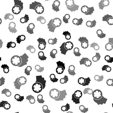 Black Male head with hospital icon isolated seamless pattern on white background. Head with mental health, healthcare and medical sign. Vector Illustrationのイラスト素材