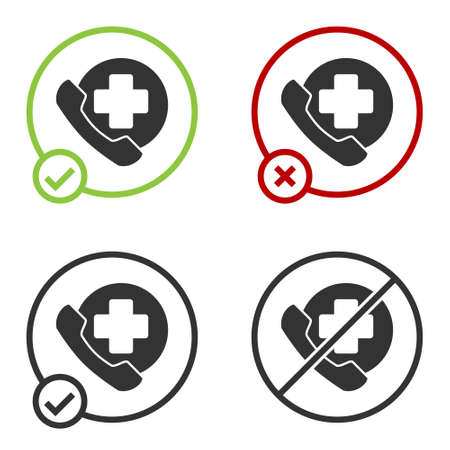 Black Emergency phone call to hospital icon isolated on white background. Circle button. Vector Illustrationのイラスト素材