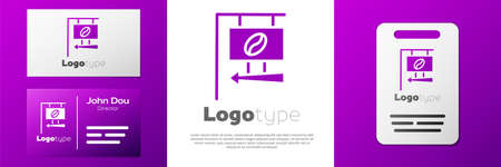 Logotype Street signboard coffee icon isolated on white background. Logo design template element. Vector Illustrationのイラスト素材