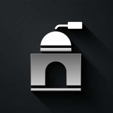 Silver Manual coffee grinder icon isolated on black background. Long shadow style. Vector Illustrationのイラスト素材