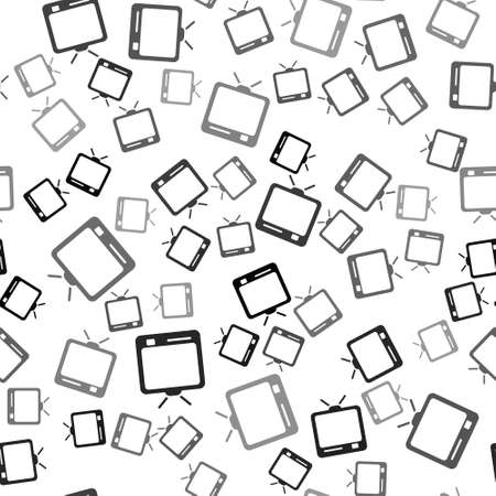 Black Retro tv icon isolated seamless pattern on white background. Television sign. Vector Illustrationのイラスト素材
