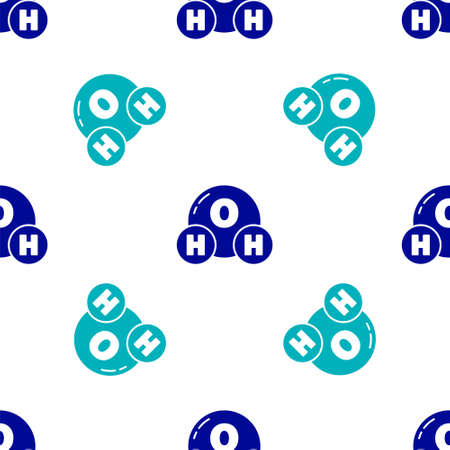 Blue Chemical formula for water drops H2O shaped icon isolated seamless pattern on white background.  Vector Illustrationのイラスト素材