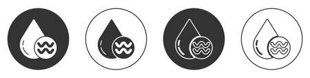 Black Recycle clean aqua icon isolated on white background. Drop of water with sign recycling. Circle button. Vector Illustrationのイラスト素材