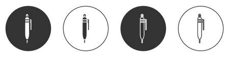 Black Pen icon isolated on white background. Circle button. Vector Illustrationのイラスト素材