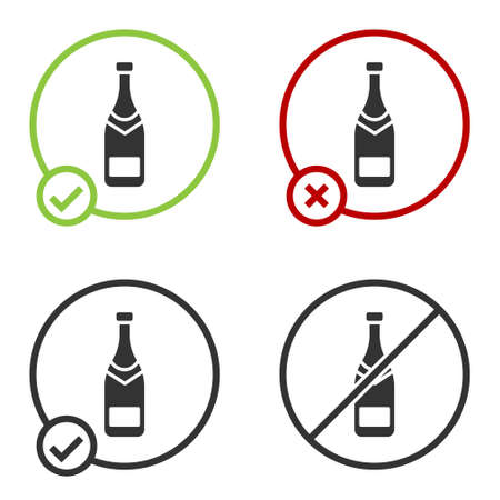 Black Champagne bottle icon isolated on white background. Circle button. Vector Illustrationのイラスト素材