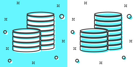 Black line Coin money icon isolated on green and white background. Banking currency sign. Cash symbol. Random dynamic shapes. Vector Illustrationのイラスト素材