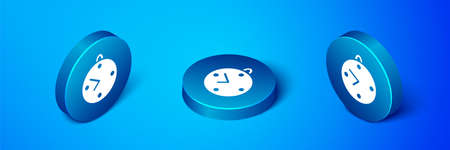 Isometric Clock icon isolated on blue background. Time symbol. Blue circle button. Vector Illustrationのイラスト素材